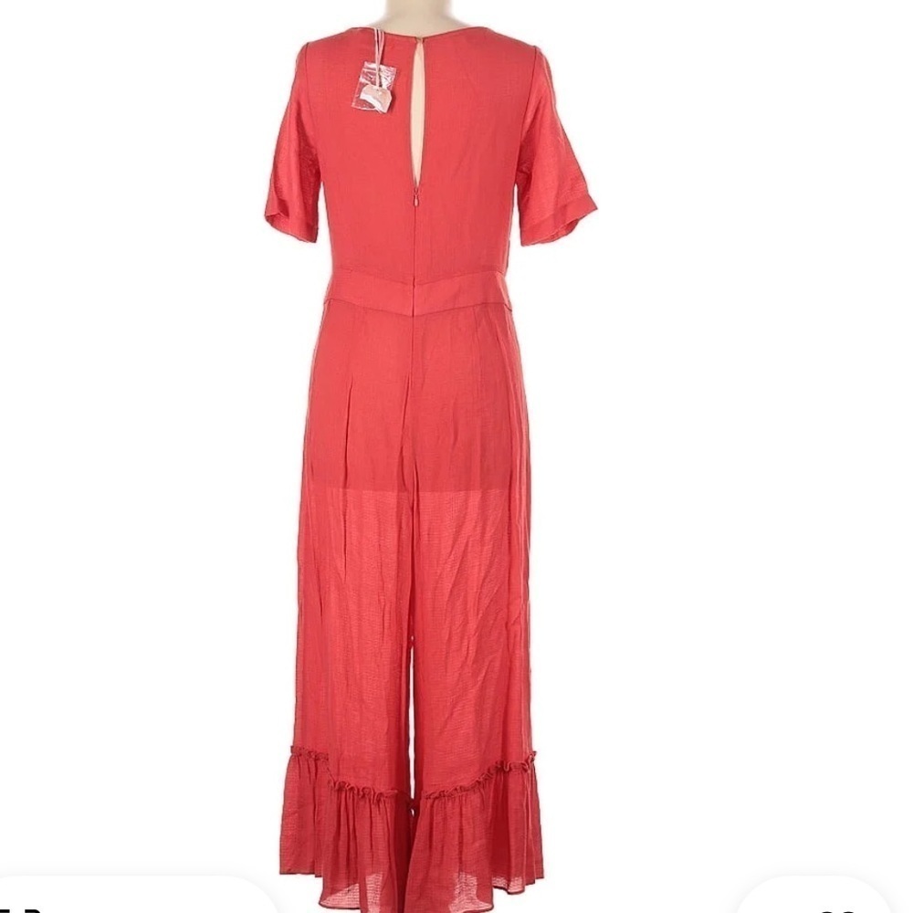 Traffic People Pink Red Wide Leg Short Sleeve Ruffle Ankle Jumpsuit M - Picture 4 of 6